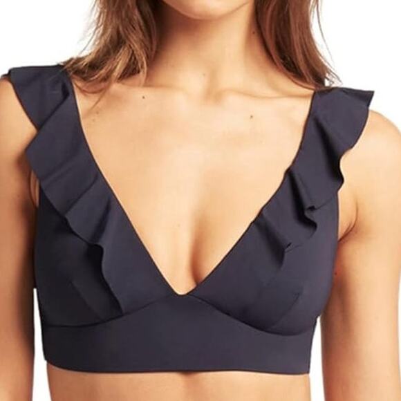 NWT Sea Level Swim Essentials Frills Bra Top Women's Size 10 Navy Night Sky Blue - Picture 1 of 8